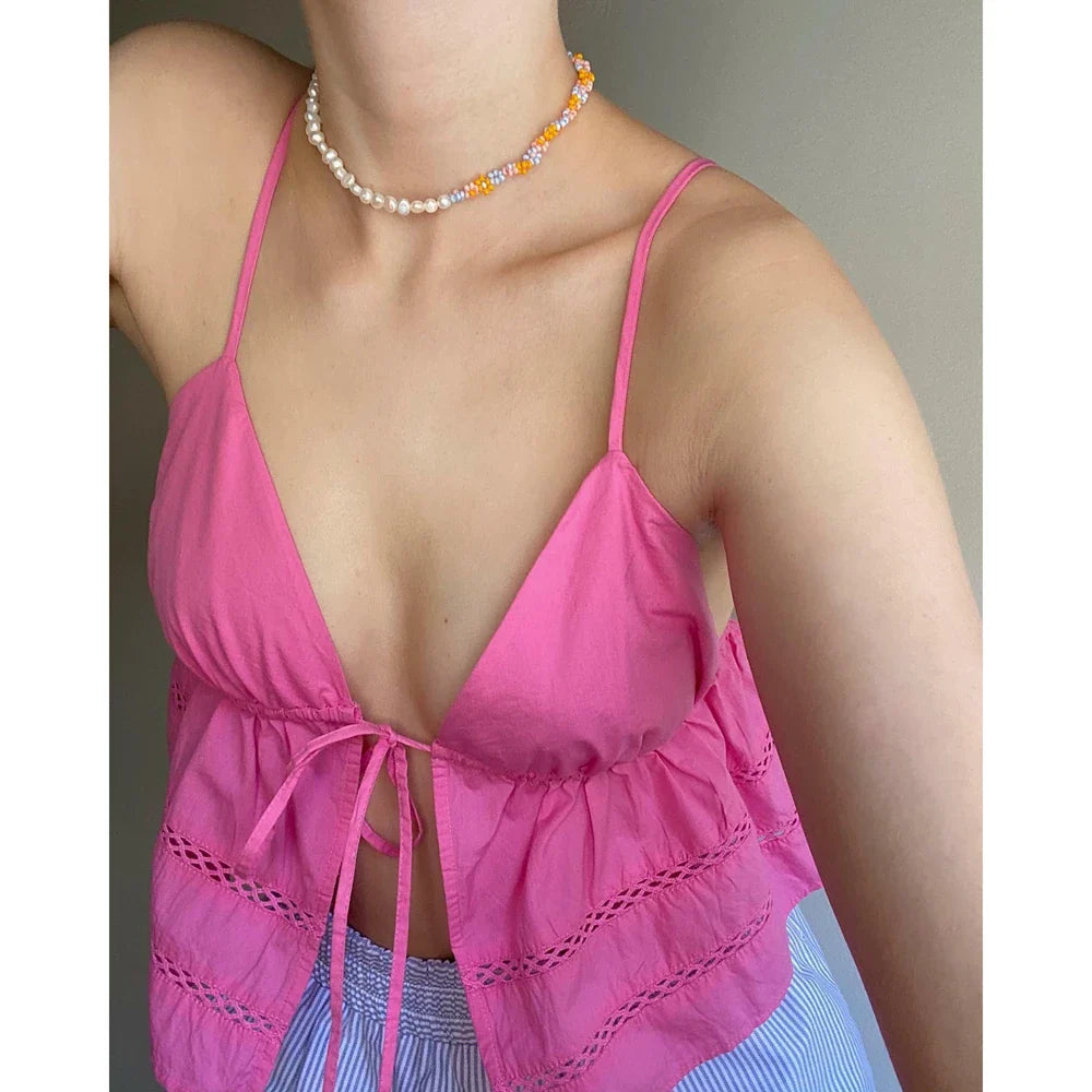 Hollow-Out Tie-Up Crop Top image 1