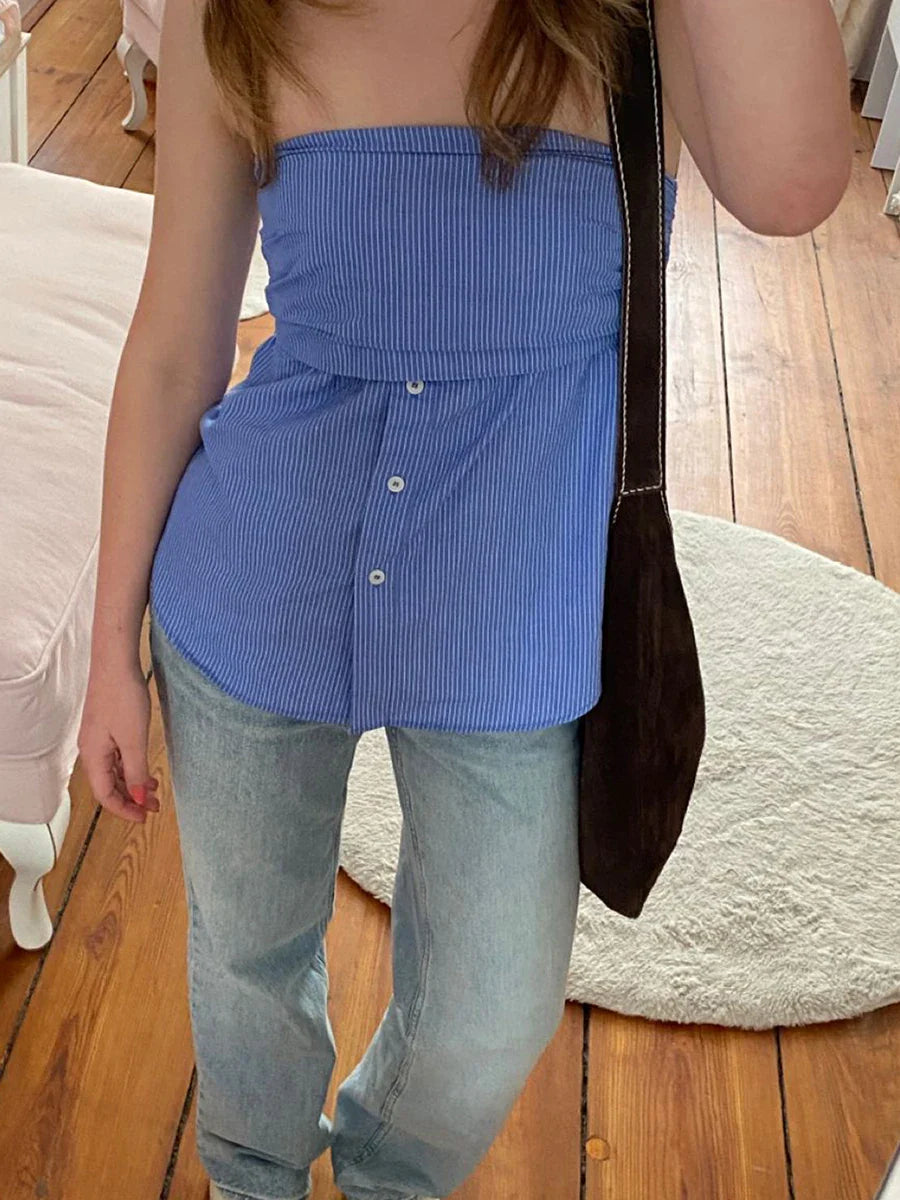 Striped Strapless Tube Crop Top image 2