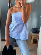 Striped Strapless Tube Crop Top image 4
