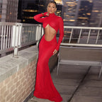 Elegant Cut Out Maxi Dress Party Club Long Sleeve Ruched Party Dress image 2