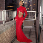 Elegant Cut Out Maxi Dress Party Club Long Sleeve Ruched Party Dress image 6