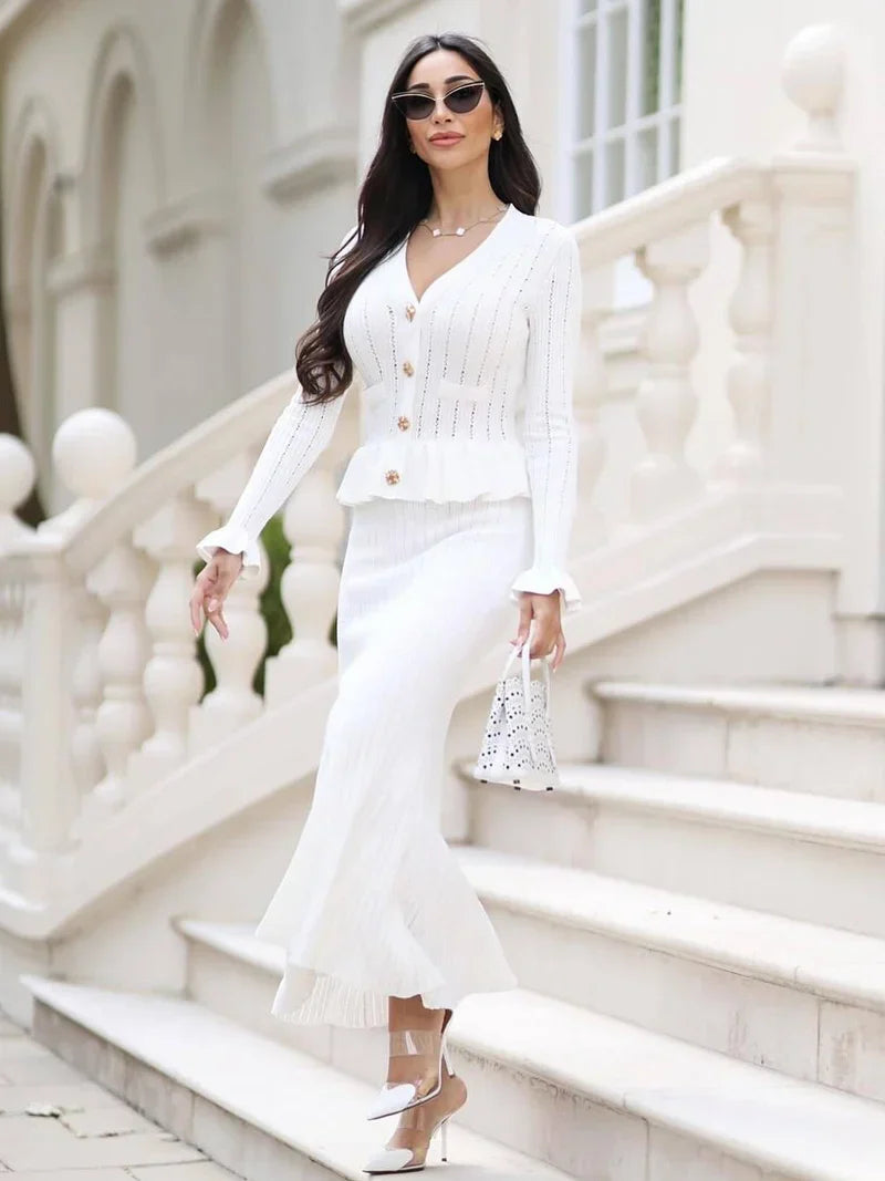 Elegant Knitted Matching Long Office Two Piece Set image 4