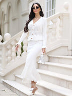 Elegant Knitted Matching Long Office Two Piece Set image 4