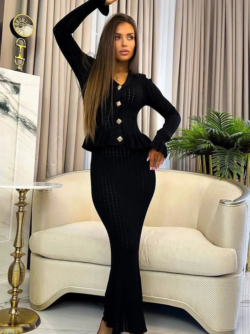 Elegant Knitted Matching Long Office Two Piece Set image 6