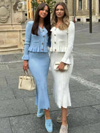 Elegant Knitted Matching Long Office Two Piece Set image 3
