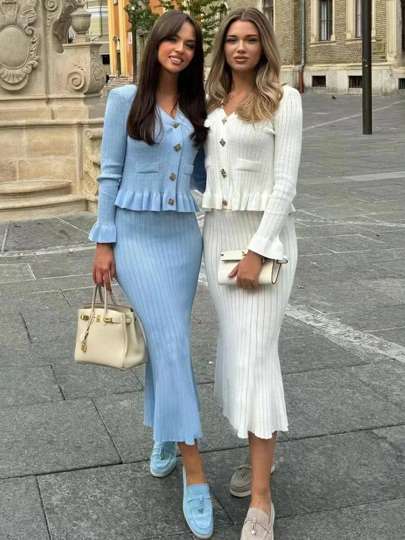 Elegant Knitted Matching Long Office Two Piece Set image 3