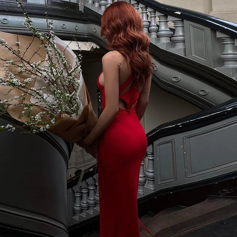 Elegant Off Shoulder High Waist Slim Long Red Luxury Evening Party Dress image 1