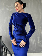 Velvet Long Sleeve Midi Dress - Elegant Party Clothes for Party image 3