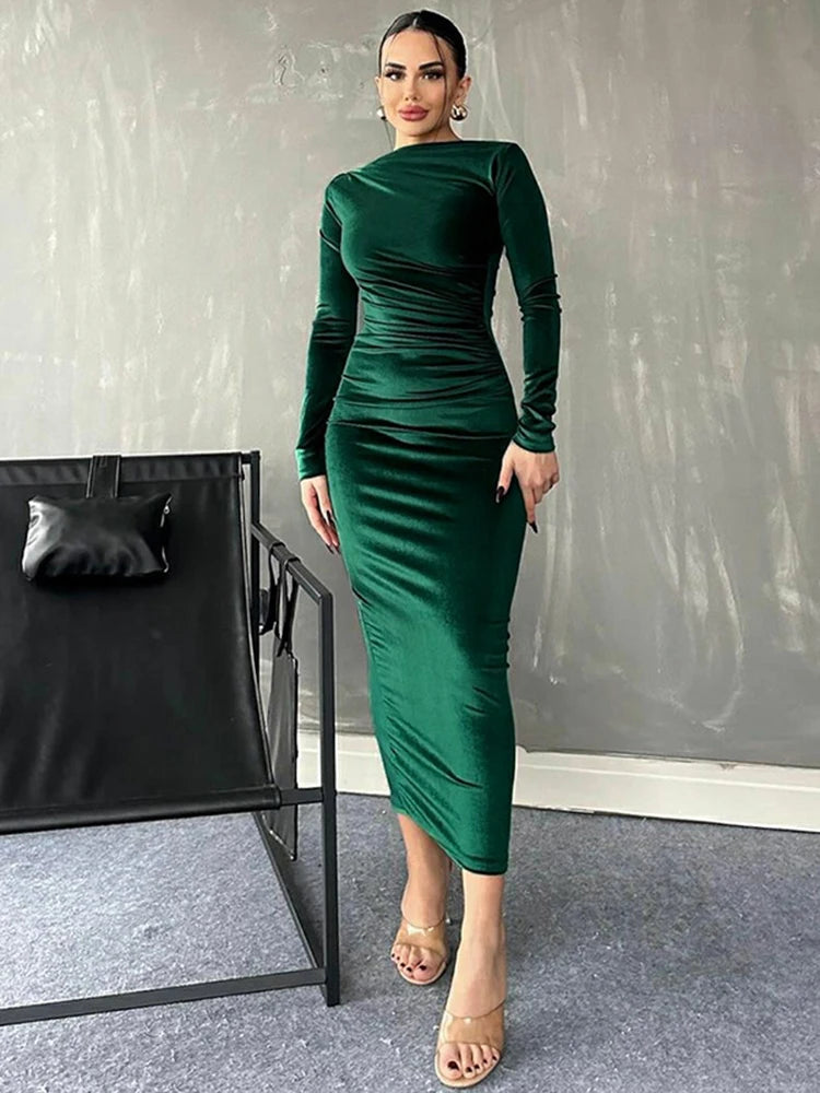 Velvet Long Sleeve Midi Dress - Elegant Party Clothes for Party image 2