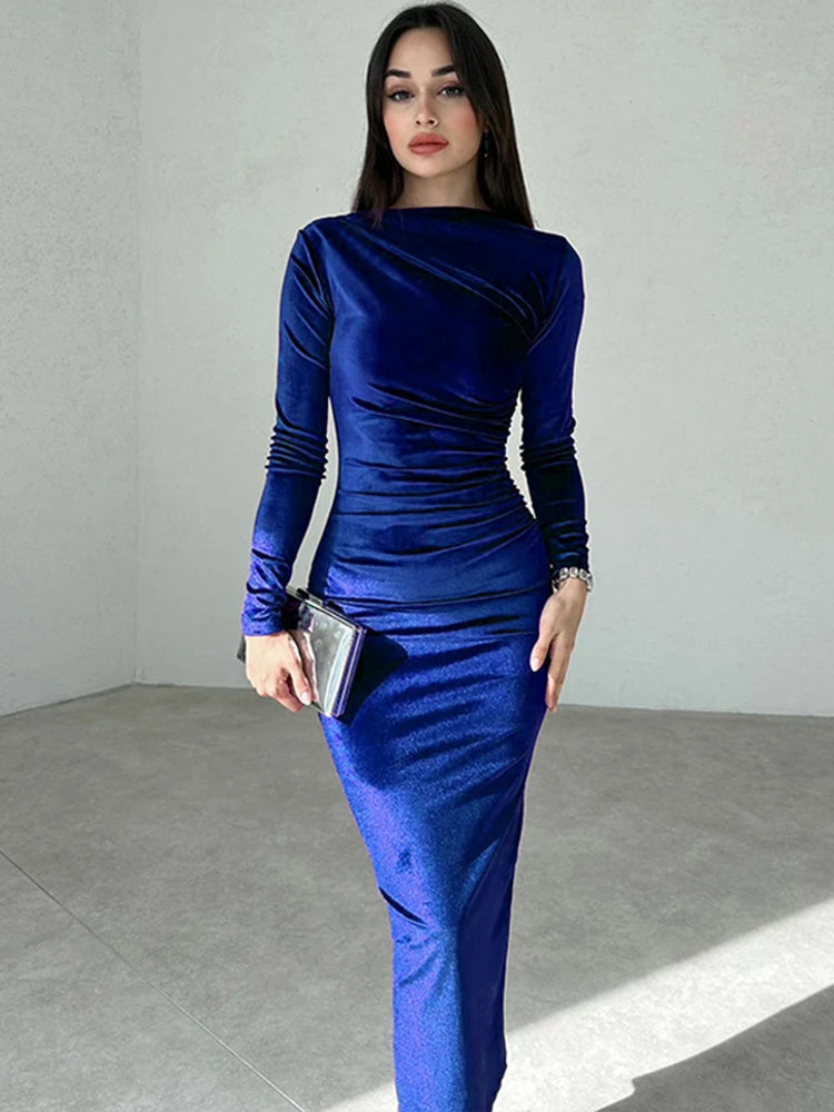 Velvet Long Sleeve Midi Dress - Elegant Party Clothes for Party image 4