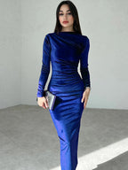 Velvet Long Sleeve Midi Dress - Elegant Party Clothes for Party image 4