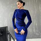 Velvet Long Sleeve Midi Dress - Elegant Party Clothes for Party image 8