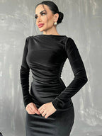 Velvet Long Sleeve Midi Dress - Elegant Party Clothes for Party image 5