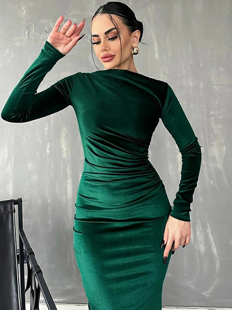 Velvet Long Sleeve Midi Dress - Elegant Party Clothes for Party image 1
