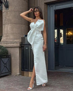 Elegant Large Bow Tie Sling High Slit Chic Off Party Dress image 7