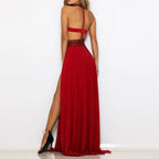 Elegant See Through High Split Backless Lace Red Party Dress image 5