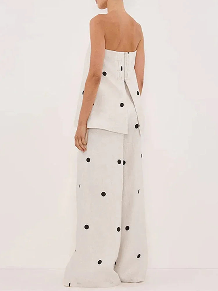 Polka Dot Tube Top Wide Pants Office Two Piece Set image 5