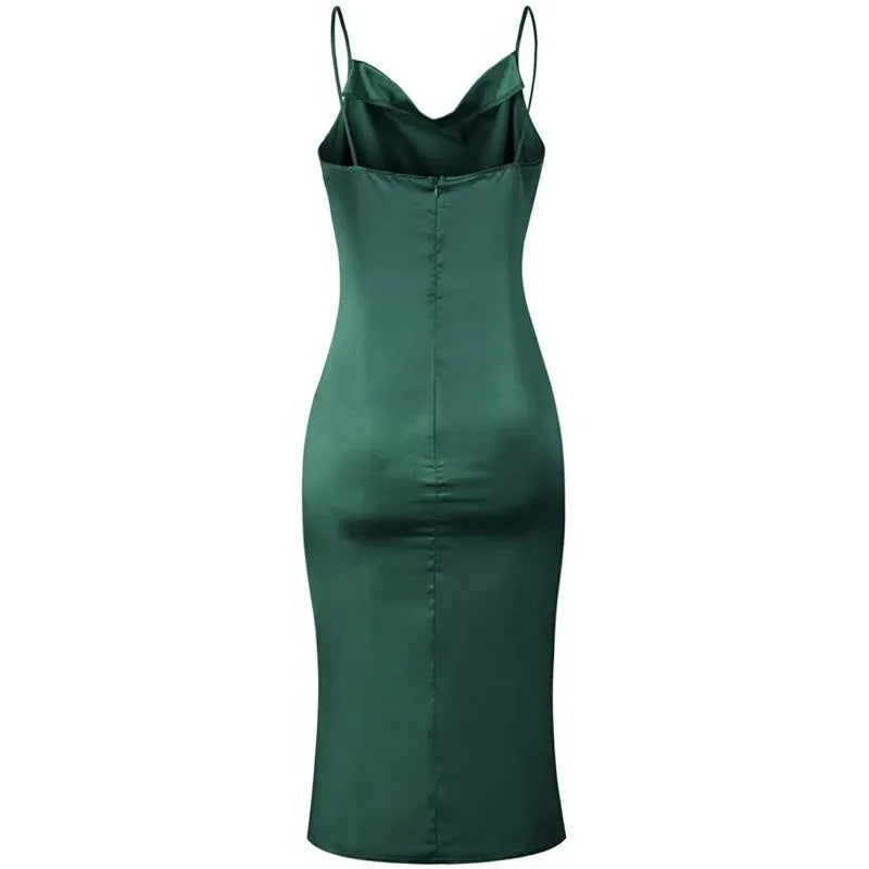 Elegant Satin Long Dresses Green Party Sexy Evening Backless Summer Party Dress image 5