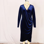 Elegant Velvet Bodycon Dress Women Sexy Wrapped V-neck Long Sleeve Party Dress image 6