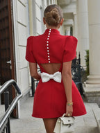 Elegant Formal Stylish Bow Pad Shoulder Party Dress image 1