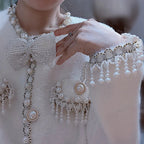 Pearls Tassels Fringed Bow Cardigan image 1