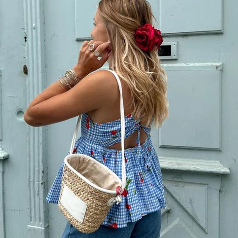 Cherry Plaid Peplum Crop Top image 4