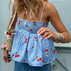 Cherry Plaid Peplum Crop Top image 1