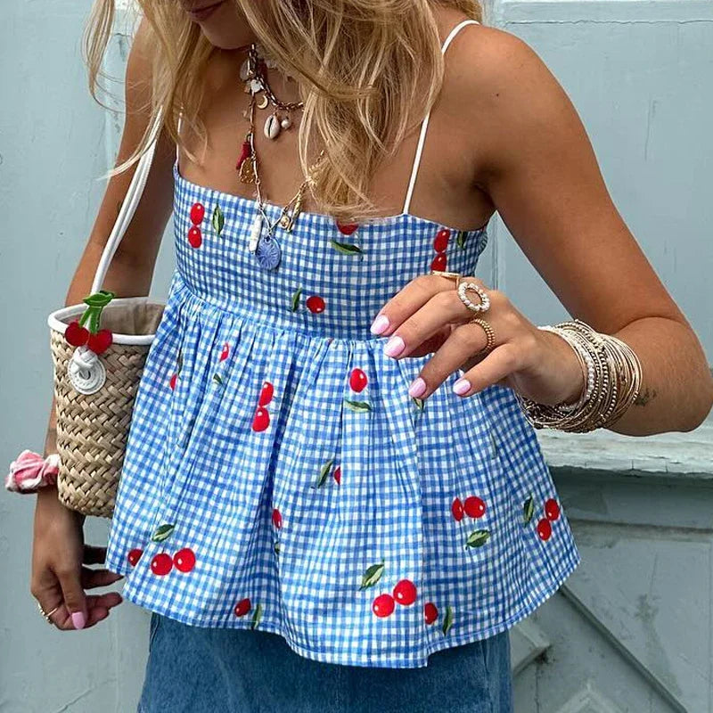 Cherry Plaid Peplum Crop Top image 1
