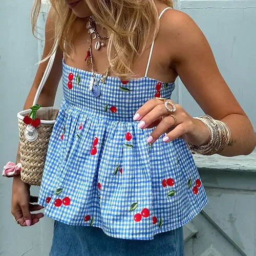 Cherry Plaid Peplum Crop Top image 1