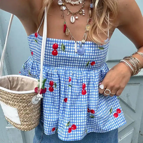 Cherry Plaid Peplum Crop Top image 2