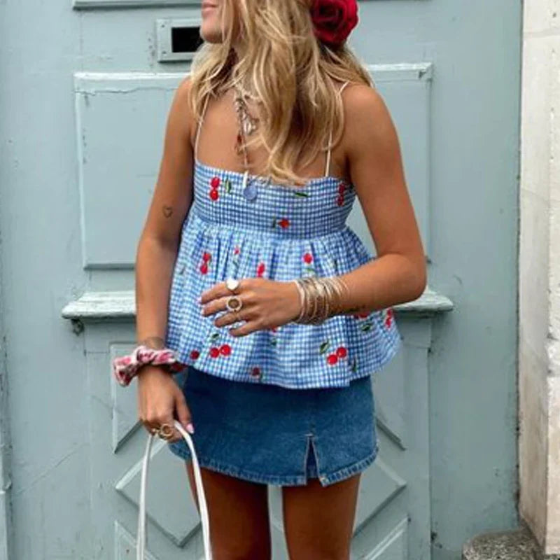 Cherry Plaid Peplum Crop Top image 5
