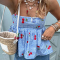 Cherry Plaid Peplum Crop Top image 7
