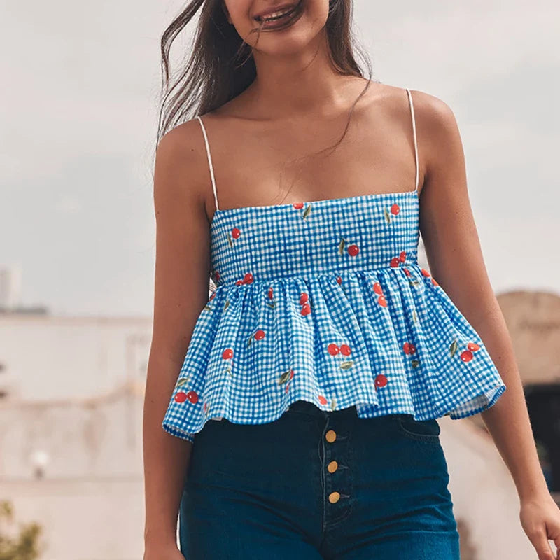 Cherry Plaid Peplum Crop Top image 6