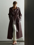 Red Lapel Leather Belted Coat image 4