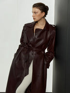 Red Lapel Leather Belted Coat image 5