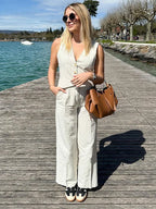 Cotton Linen Striped Wide Leg Office Two Piece Set image 2