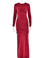 Fashion O-neck Long Sleeve High Waist Bodycon Red Party Dress image 5