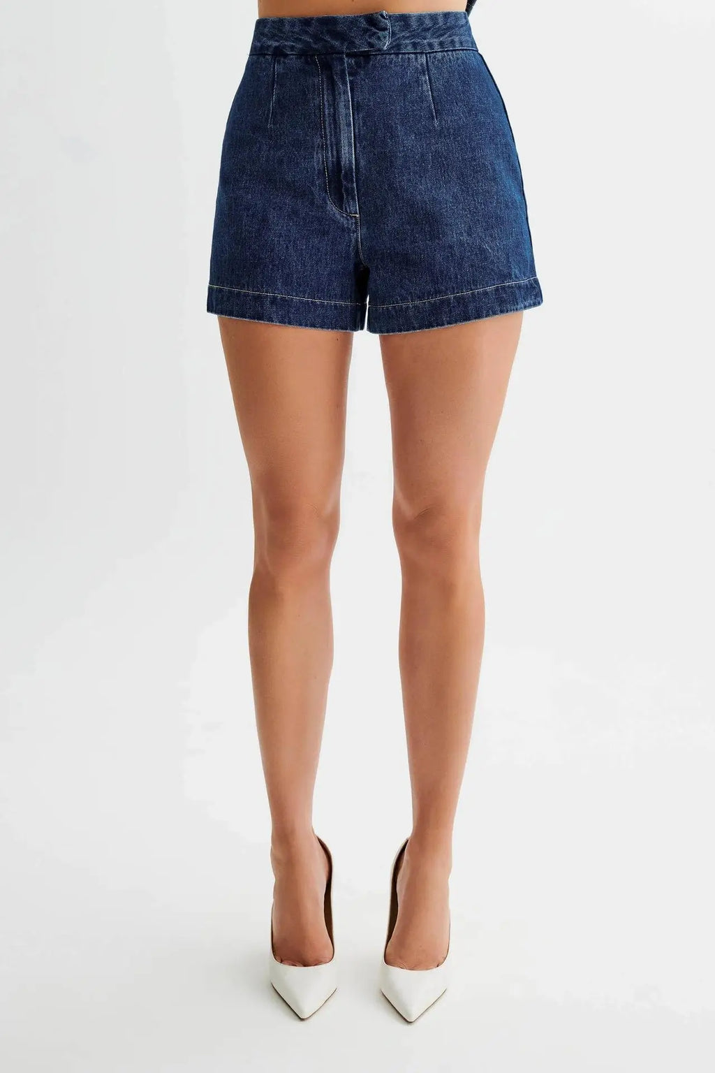 Denim O-neck Sleeveless Shorts Office Two Piece Set image 8