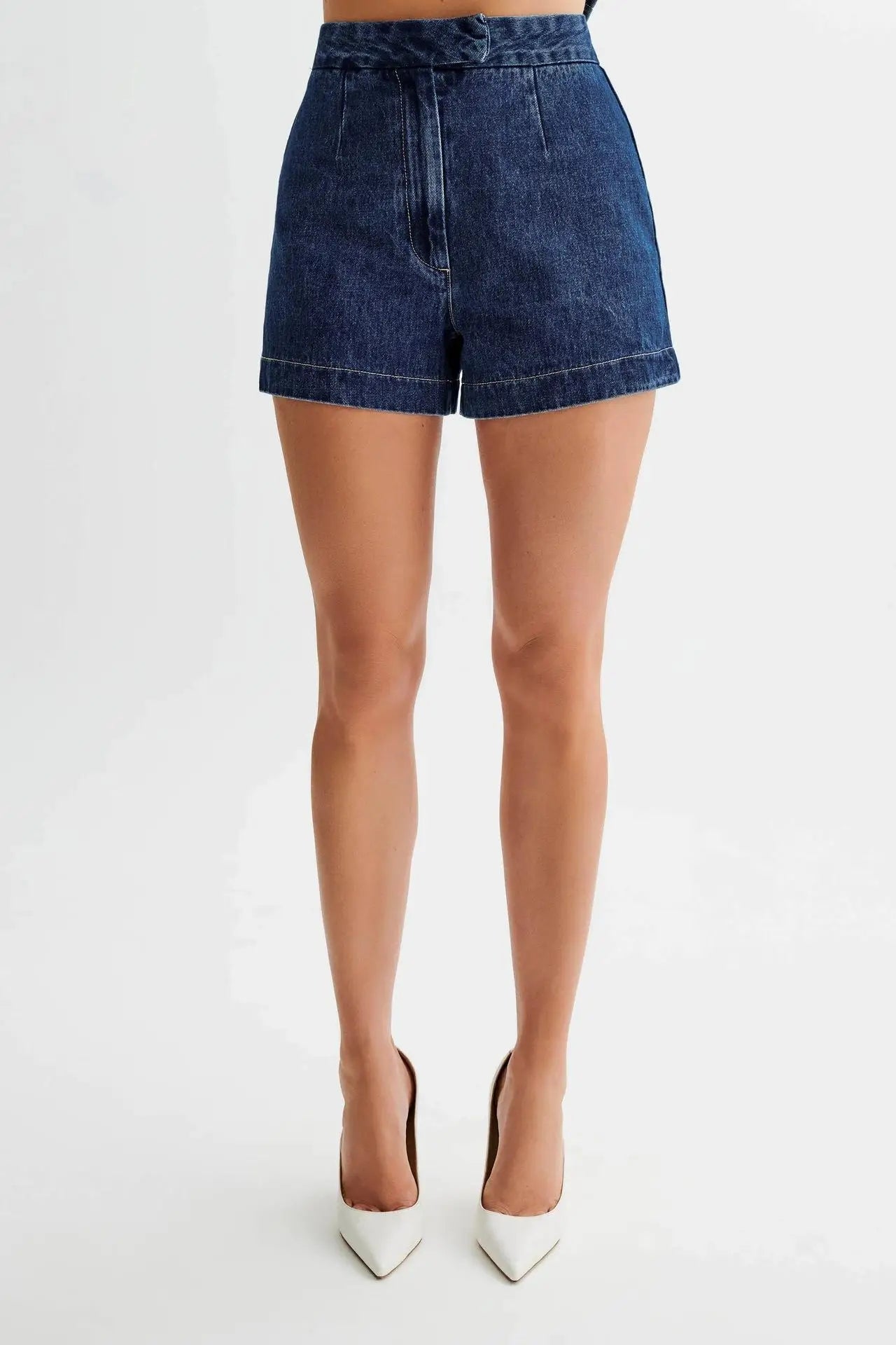 Denim O-neck Sleeveless Shorts Office Two Piece Set image 8