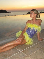 Feather Sequins Bodycon Mini Party Dress image 1