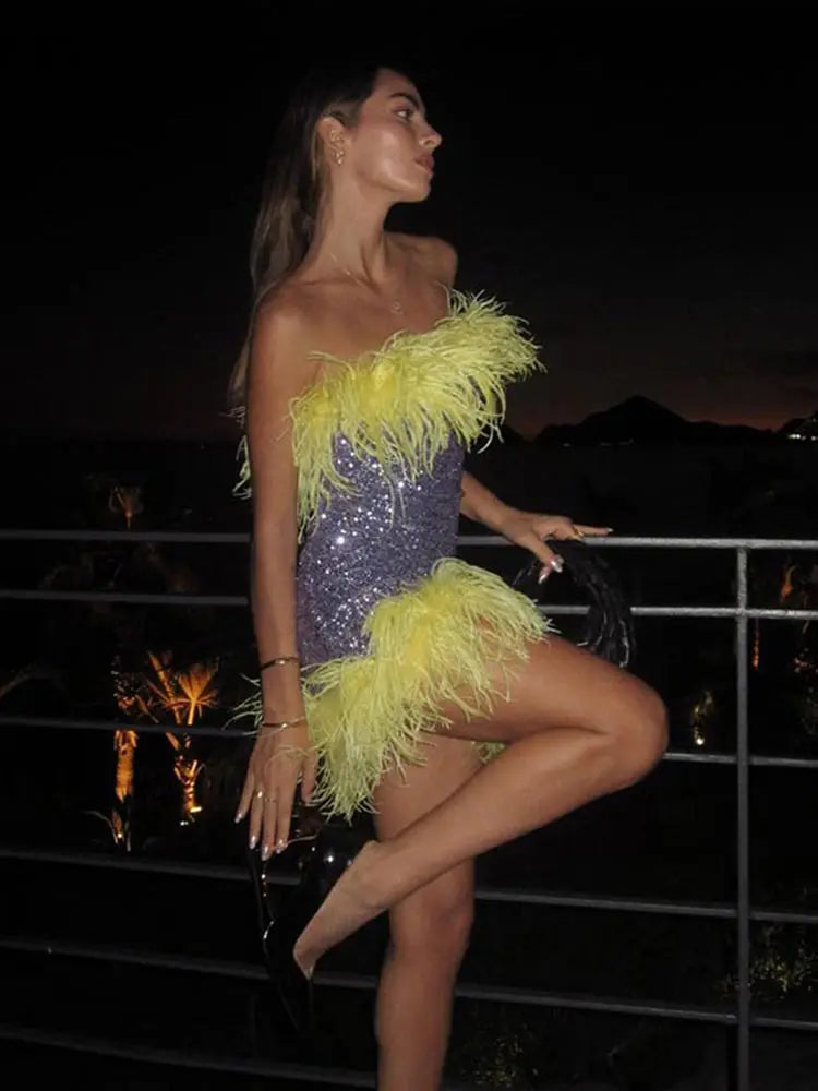 Feather Sequins Bodycon Mini Party Dress image 6