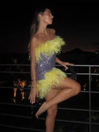 Feather Sequins Bodycon Mini Party Dress image 6