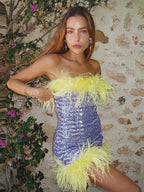 Feather Sequins Bodycon Mini Party Dress image 3