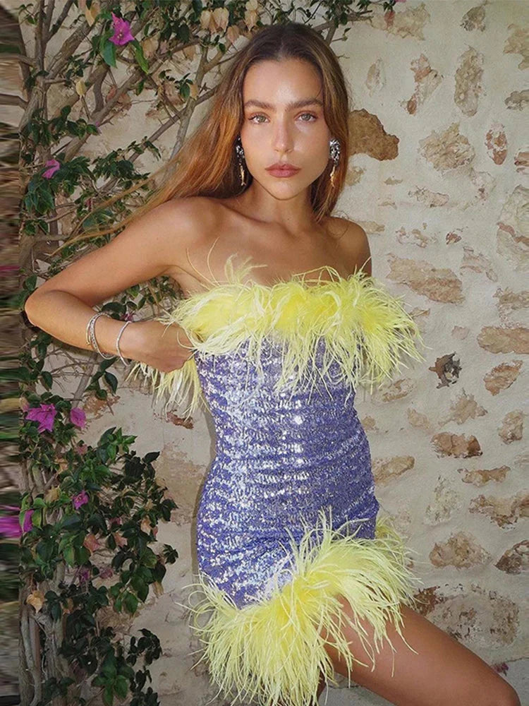 Feather Sequins Bodycon Mini Party Dress image 3