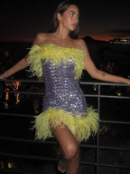 Feather Sequins Bodycon Mini Party Dress image 5