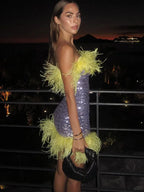 Feather Sequins Bodycon Mini Party Dress image 4