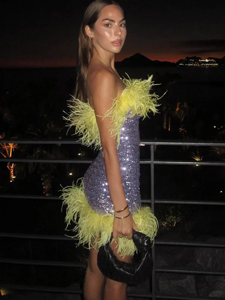 Feather Sequins Bodycon Mini Party Dress image 4