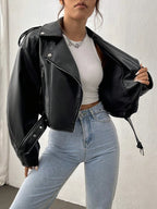 Spring Autumn Casual Lapel Zipper PU Leather High Street Motorcycle Jacket image 3