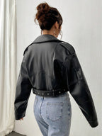 Spring Autumn Casual Lapel Zipper PU Leather High Street Motorcycle Jacket image 6