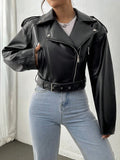Spring Autumn Casual Lapel Zipper PU Leather High Street Motorcycle Jacket image 1
